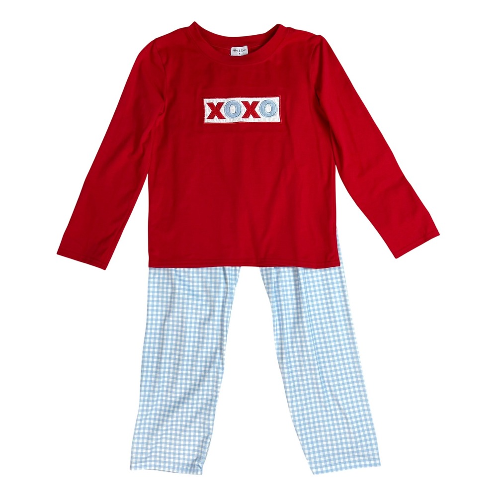 Abby & Evie Kids XOXO Red Long Sleeve Check Pants Set Size 8 Valentines Day